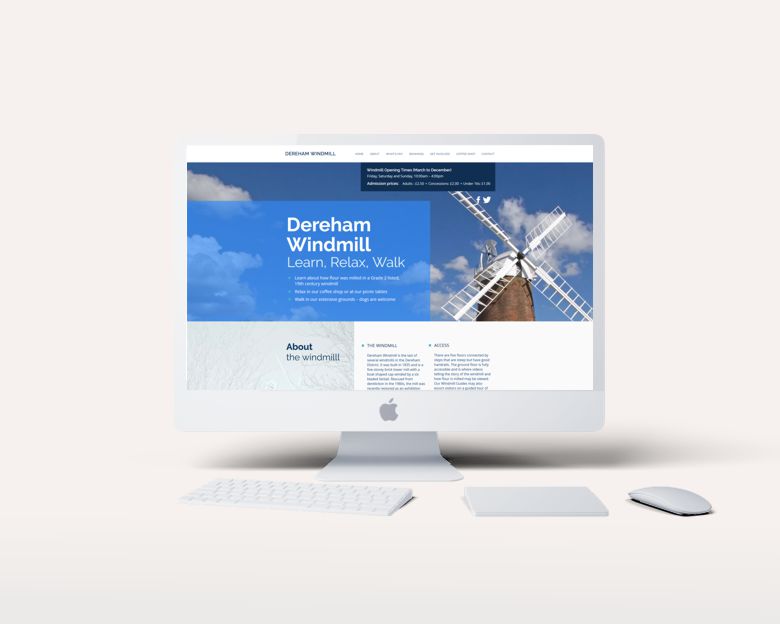 Dereham Windmill website design - desktop view